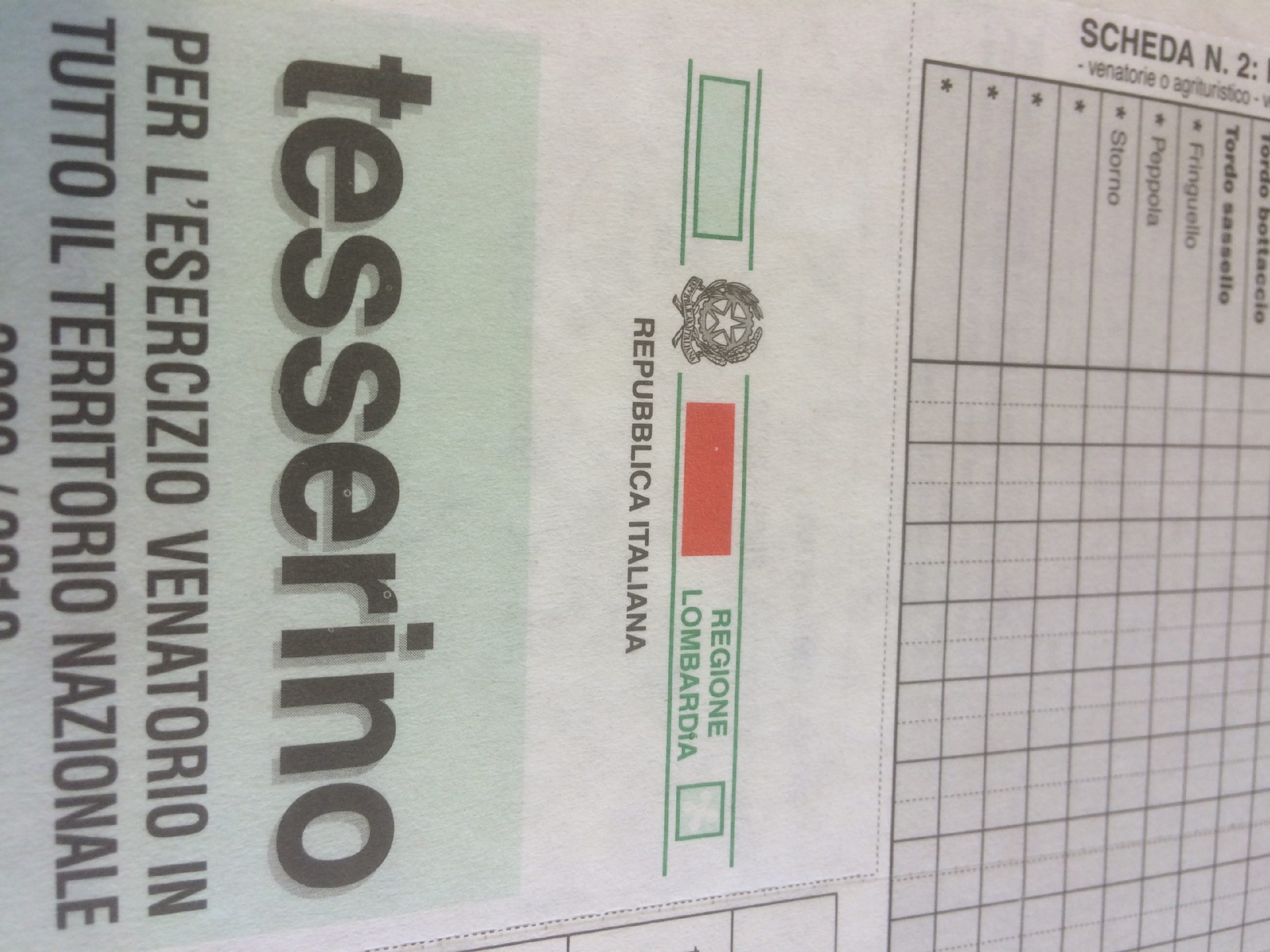 Segnatura migratoria tesserino venatorio regionale Lombardia