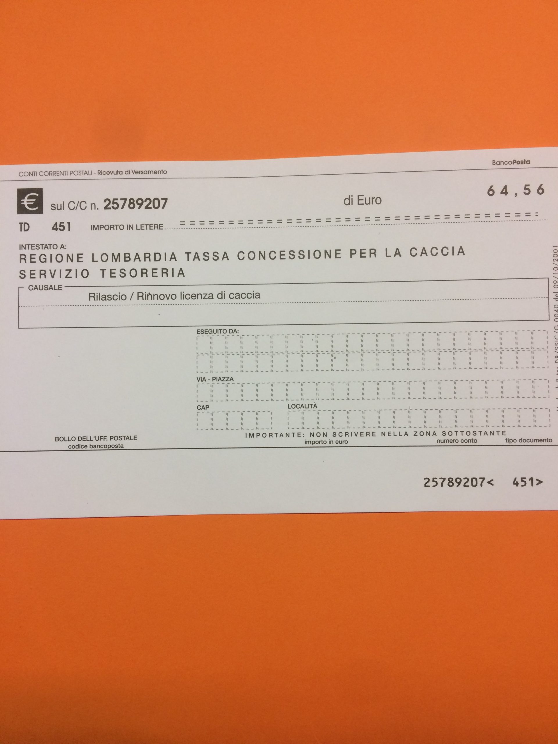 Tassa concessione caccia Regione Lombardia