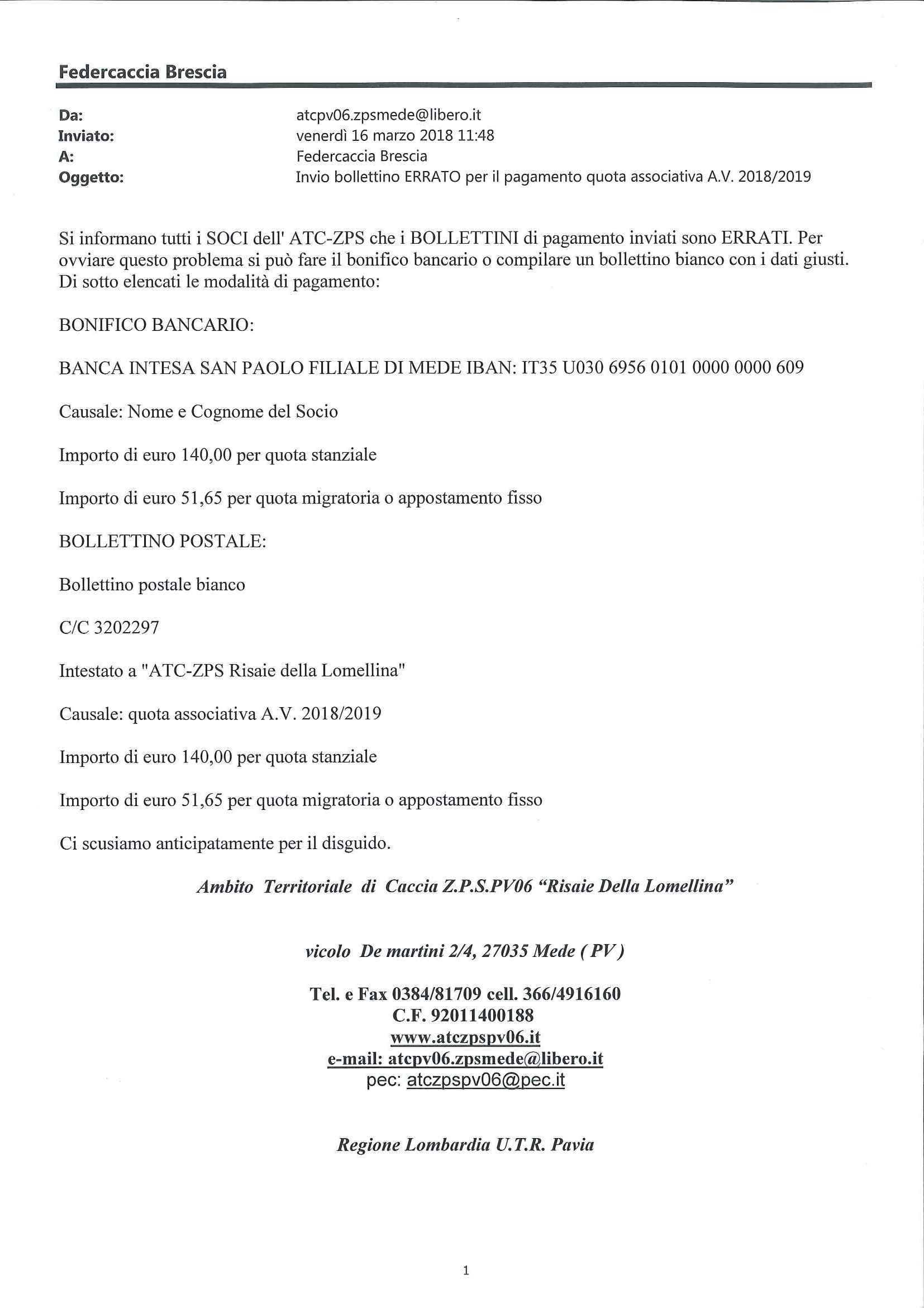 L’ ATC ZPS PV 6 “Risaie della Lomellina” bollettini errati