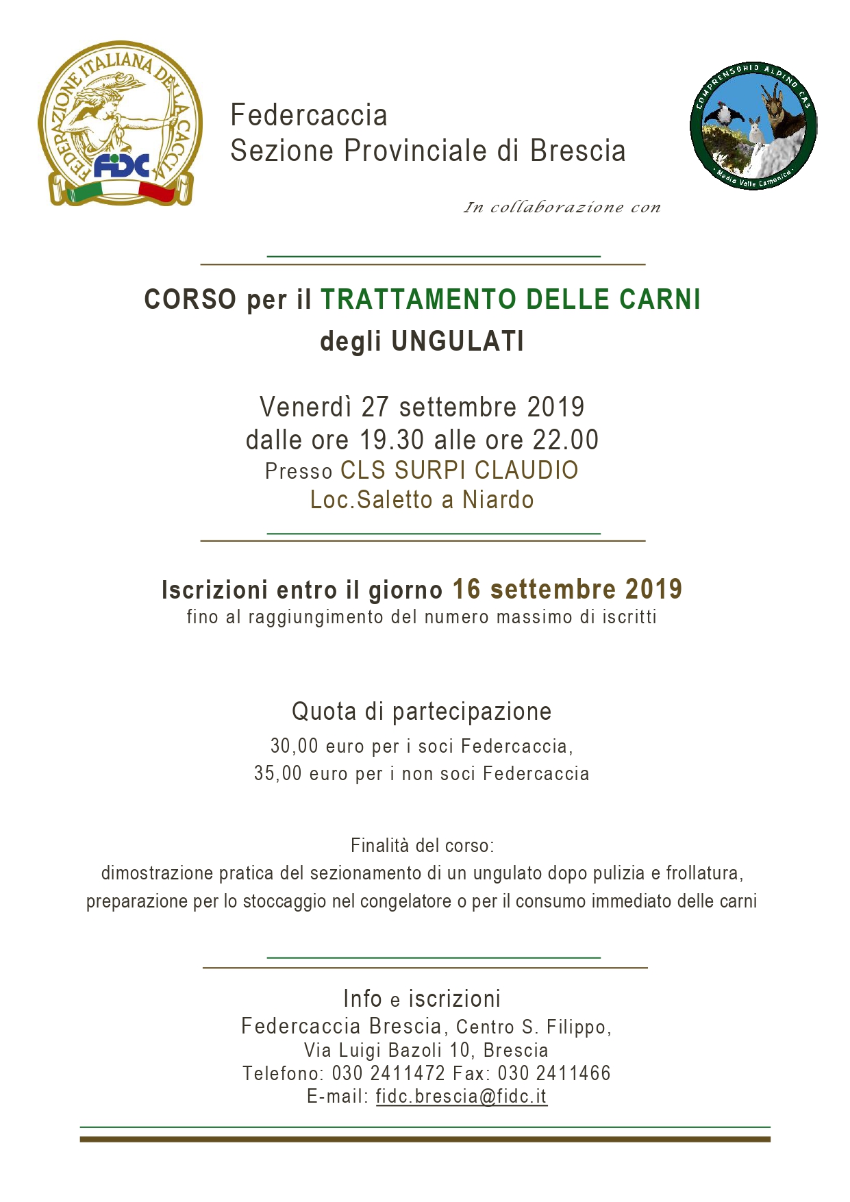 CORSO per il TRATTAMENTO DELLE CARNI DEGLI UNGULATI