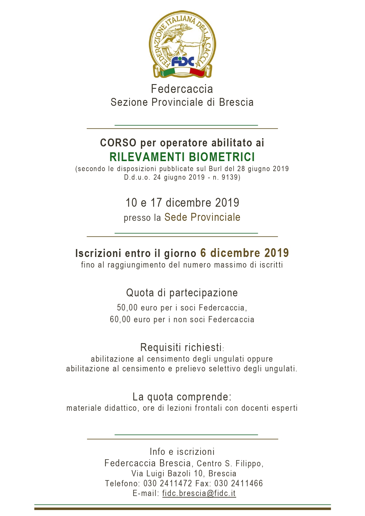 CORSO per operatore abilitato ai RILEVAMENTI BIOMETRICI – 10-17 dicembre 2019